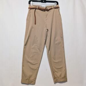 Zara Braided Belt Chino Pants Mid-Camel Color US 2/34